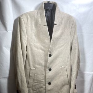 Cream & Tan Wool Blend Mid Length Trench Coat